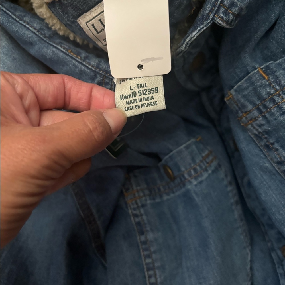 LL Bean Trucker Shacket Men's L-Tall Denim Sherpa Lined Chore Shacket Farmer Ag - Picture 11 of 13